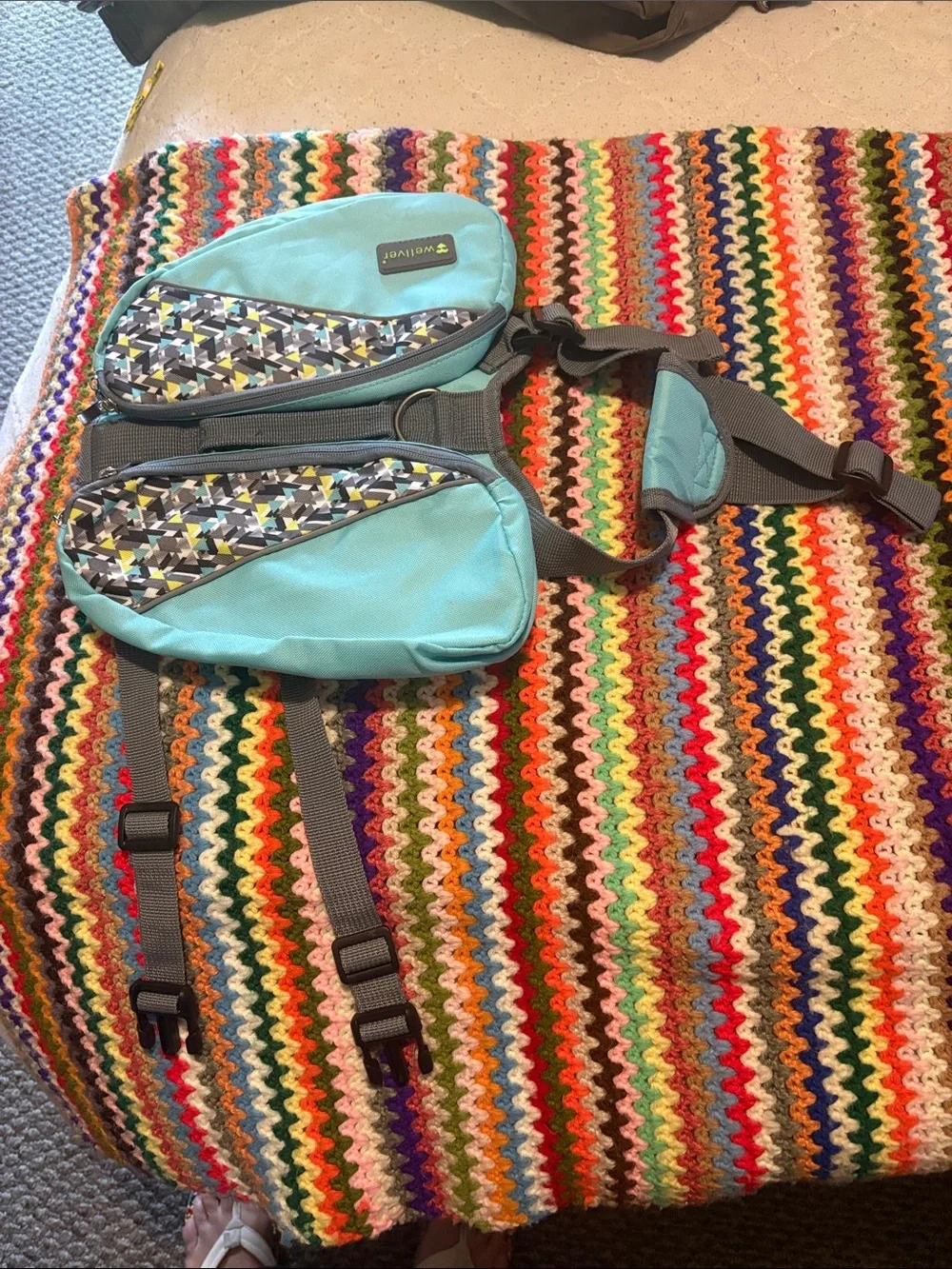 Light Blue Waist Pack with Geometric Pattern